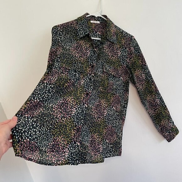 PLEIONE ANTHROPOLOGIE ANTHRO Black Multi Floral Long Sleeve Button Down Blouse S - Picture 9 of 13